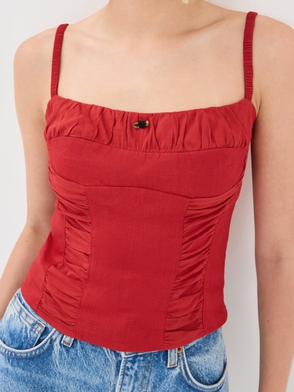 NWT Reformation Emery Linen Top Lipstick Red Rosette Tank 2
